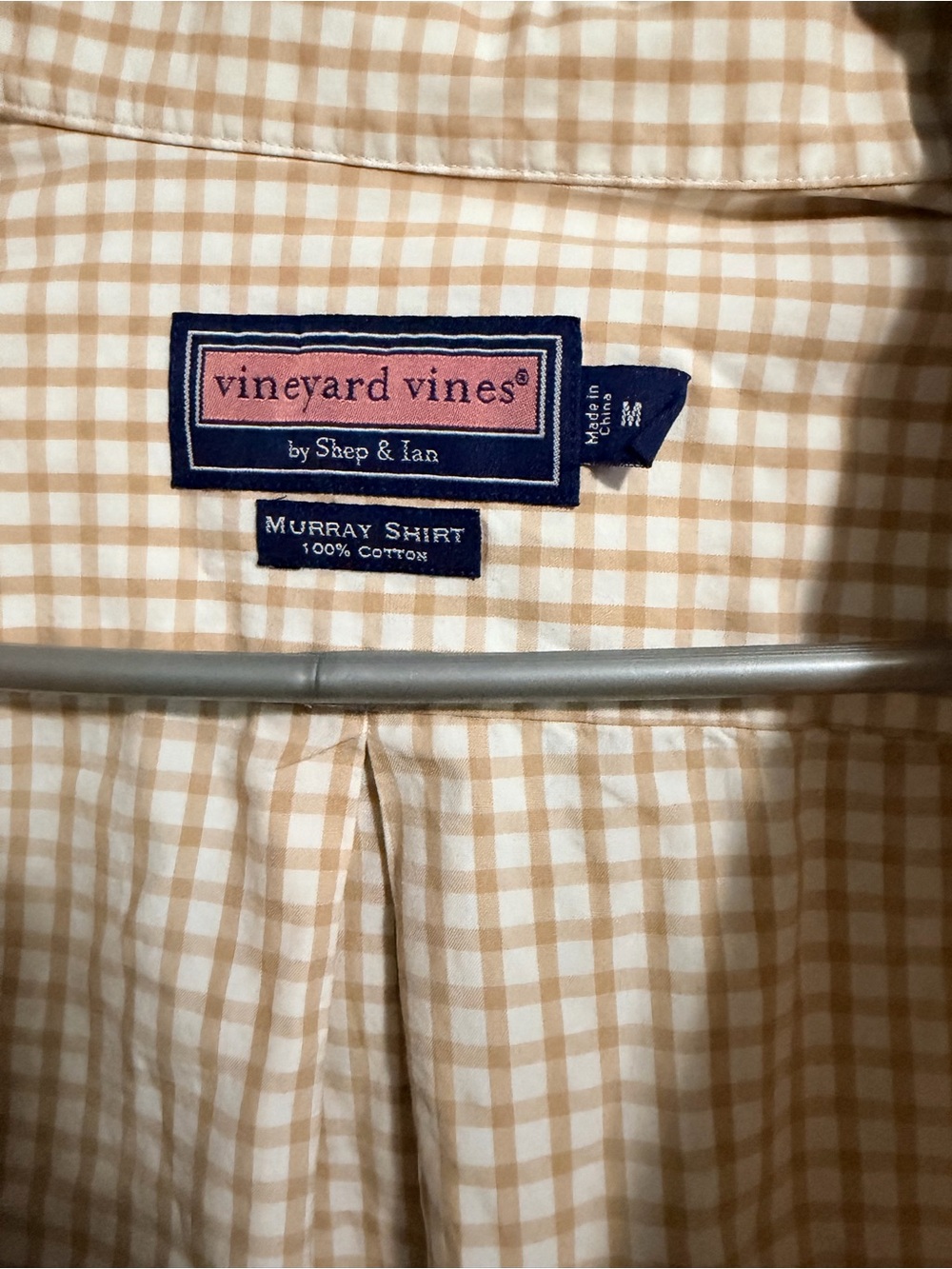 Vineyard Vines Tan and White Gingham Murray Shirt